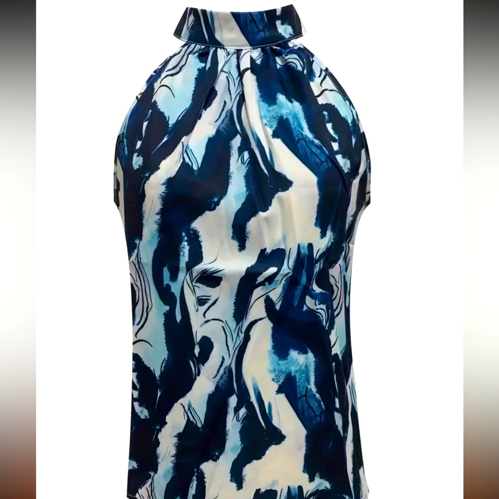NWOT Tie Dye High Neck Top, Casual Keyhole Summer Sleeveless Top